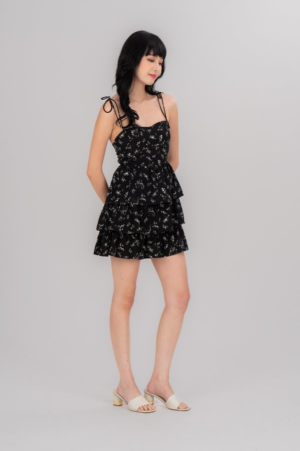 Lyla Dress Romper in Black Floral