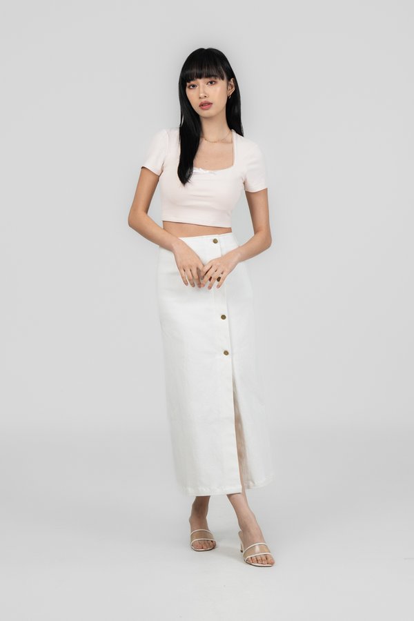 Sonia Denim Skirt in White Denim