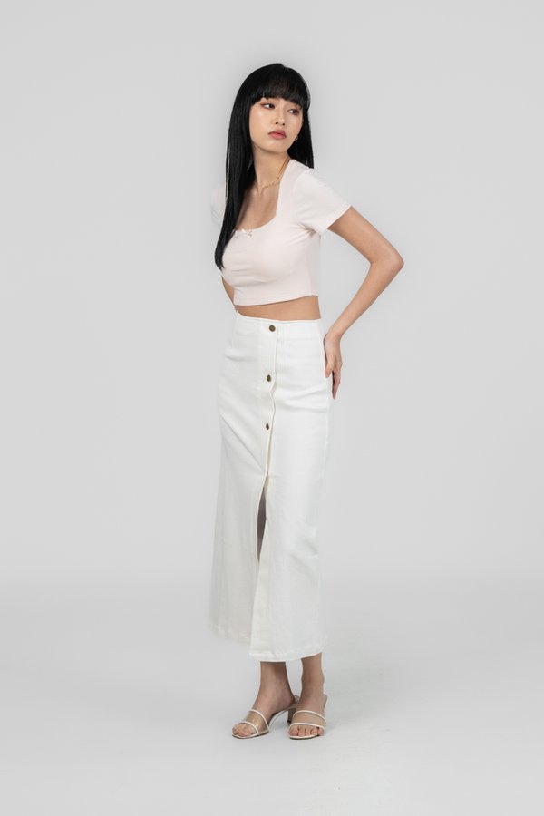 Sonia Denim Skirt in White Denim